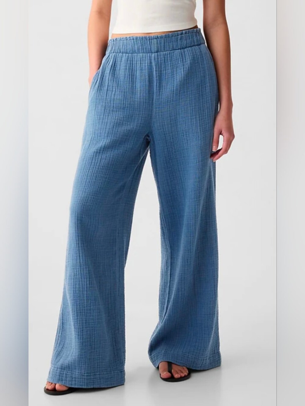 GAP Blue Crinkle Gauze Wide-Leg Pants